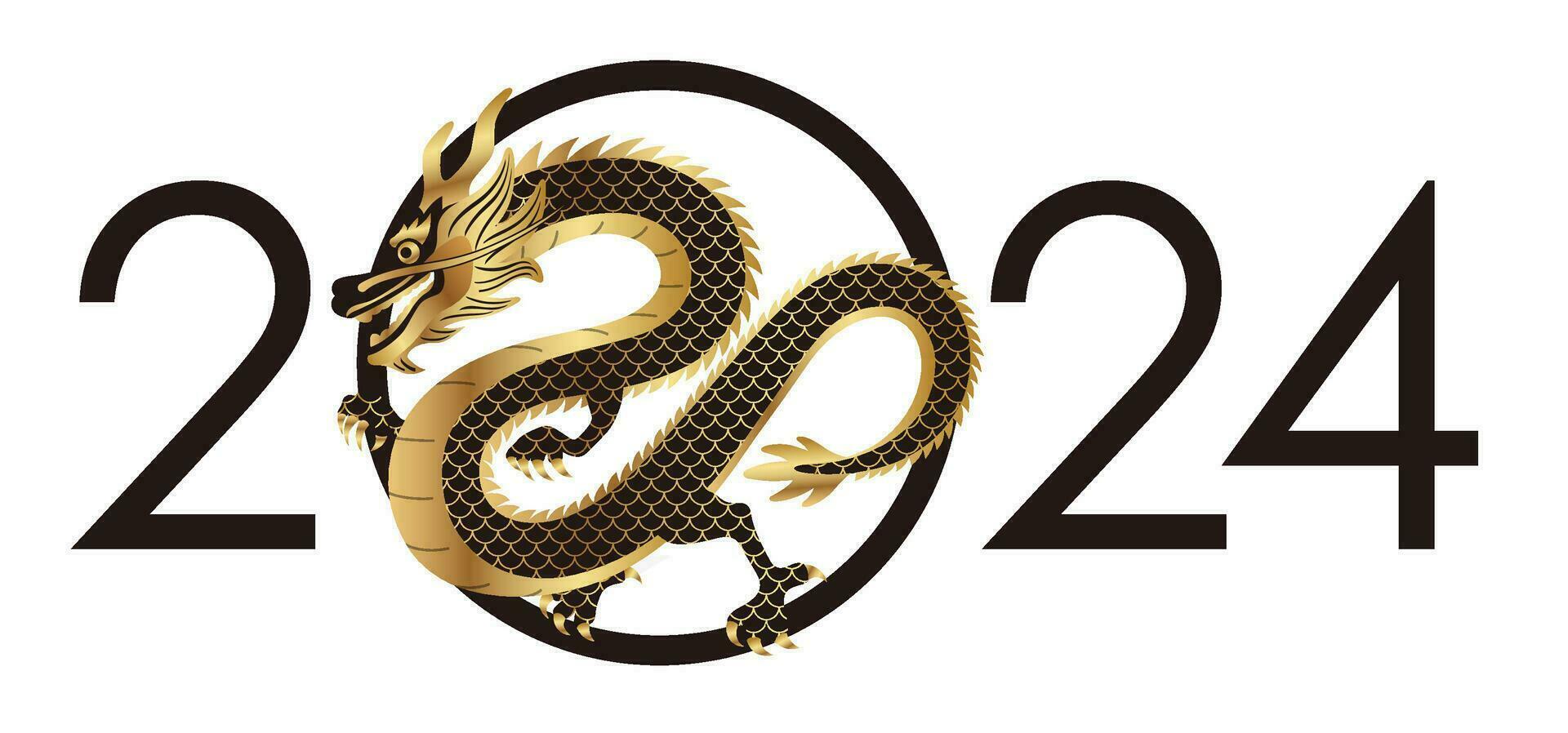 das Jahr 2024 Vektor Neu Jahre Gruß Symbol mit Drachen isoliert auf ein Weiß Hintergrund.