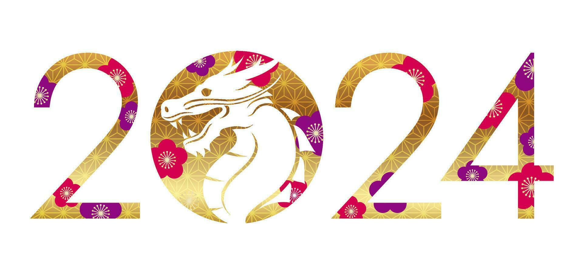 de år 2024 vektor ny år hälsning symbol med en drake silhuett isolerat på en vit bakgrund.