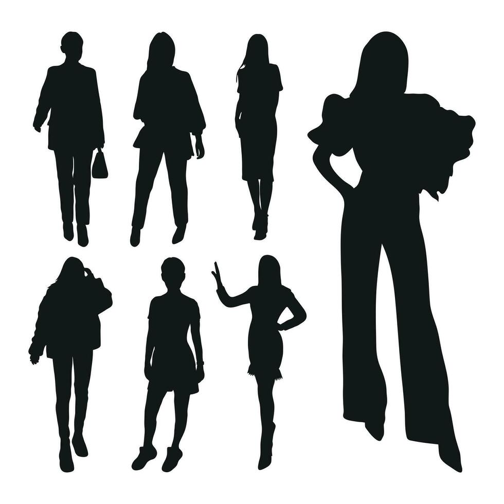 skizzenhaft Bild von weiblich Silhouetten. Frau, weiblich, Mädchen, Mädel, Dame, Mädchen. Geschäft Frauen, Modefan, Lehrer, Publikum, Studenten, Freundinnen vektor