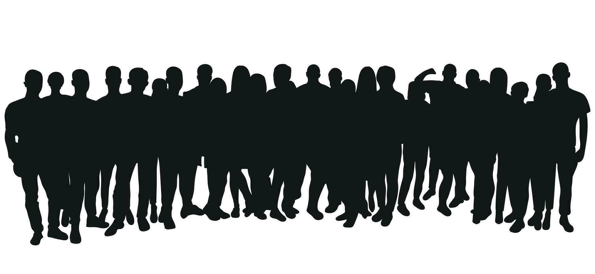 Bild skizzieren Gliederung von das Silhouette von das Menge, Gruppe von Personen. Jugend, Studenten, Geschäft, Arbeitskräfte, Publikum, Warteschlange, Migration, Flüchtling vektor