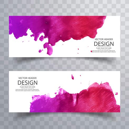 Abstrakt färgrik vattenfärg banners set design vektor