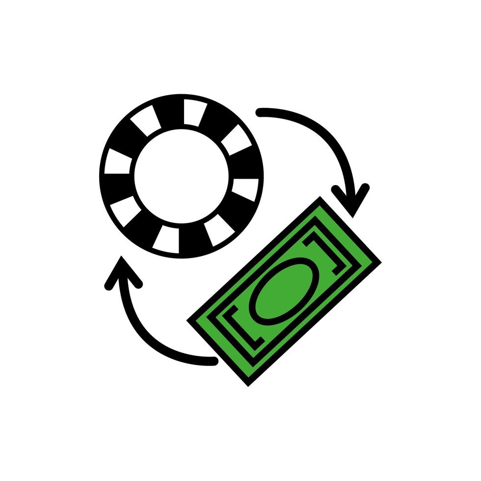 Casino-Chip mit Pfeilen und Bill-Dollar vektor