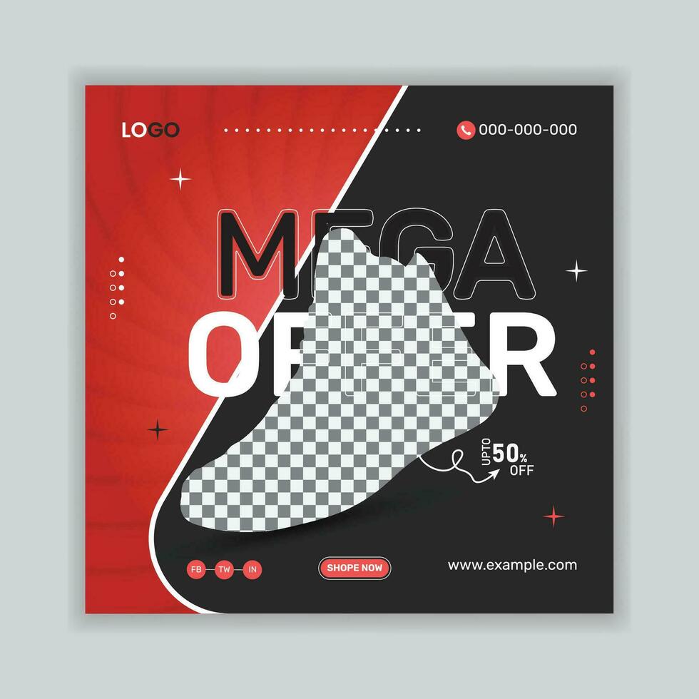 Mega Angebot Schuh Anzeige Sozial Medien Post Banner Design mit rot Gradient Farbe. Platz Sozial Medien Post zum Ihre Digital Marketing. vektor