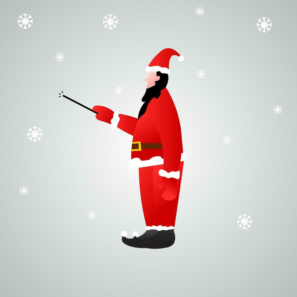 ein Santa claus Wer ist halten ein Zauberstab, und bringt oben ein Komplett Weihnachten Baum mit es ist Attribute vektor