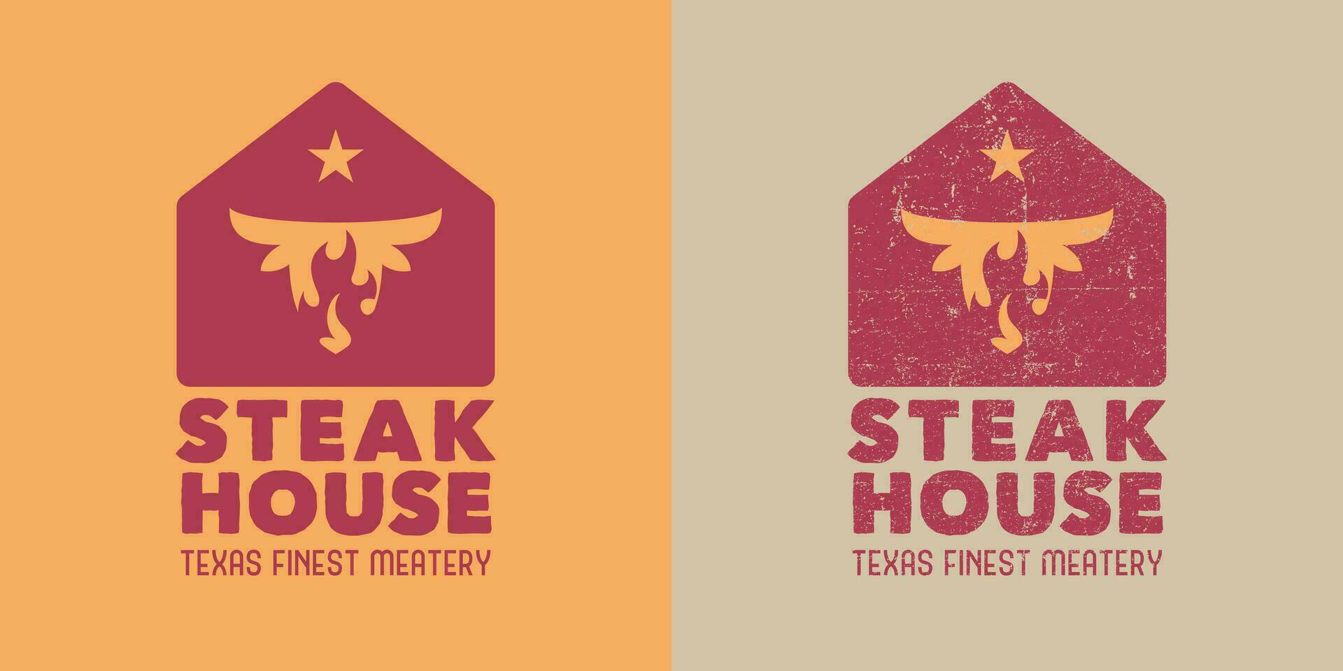 Steak House logotyp med ko huvud och stjärna vektor