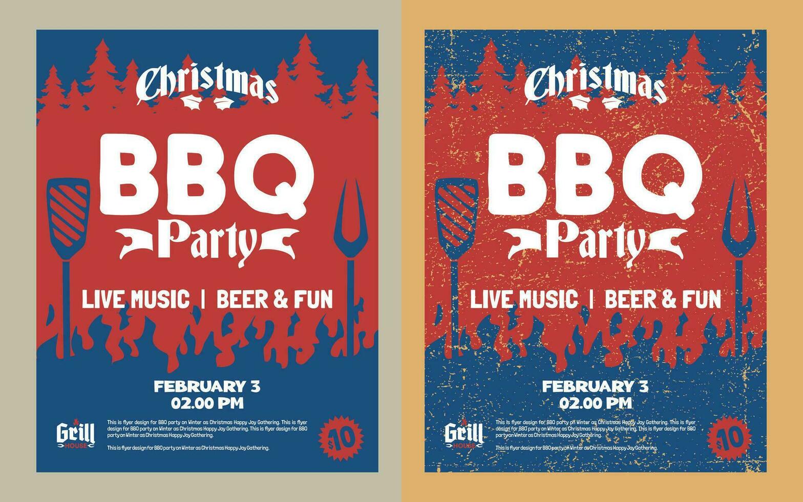 Vektor Weihnachten Grill Party Poster retro Jahrgang Grunge Hand gezeichnet Vorlage