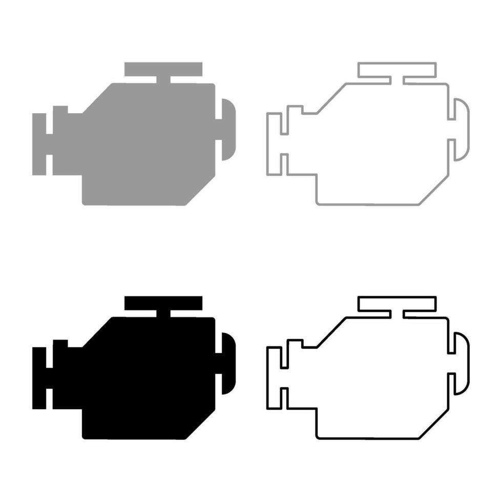 symbol motor bil uppsättning ikon grå svart Färg vektor illustration bild fast fylla översikt kontur linje tunn platt stil