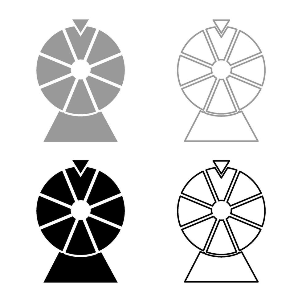 förmögenhet hjul trumma tur- snurra spel kasino hasardspel vinnare roulett uppsättning ikon grå svart Färg vektor illustration bild fast fylla översikt kontur linje tunn platt stil