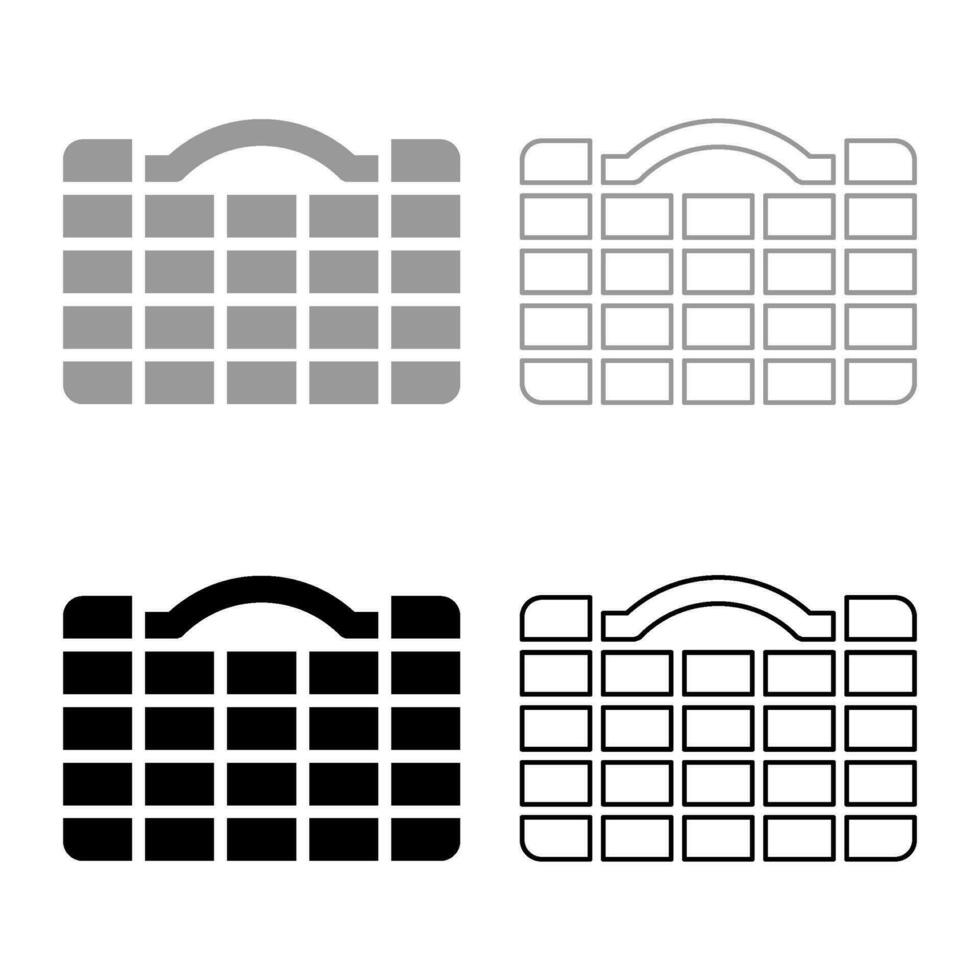 arrangör fall för verktyg verktygslåda instrument toolkit låda uppsättning industriell celler hårdvara behållare uppsättning ikon grå svart Färg vektor illustration bild fast fylla översikt kontur linje tunn platt stil