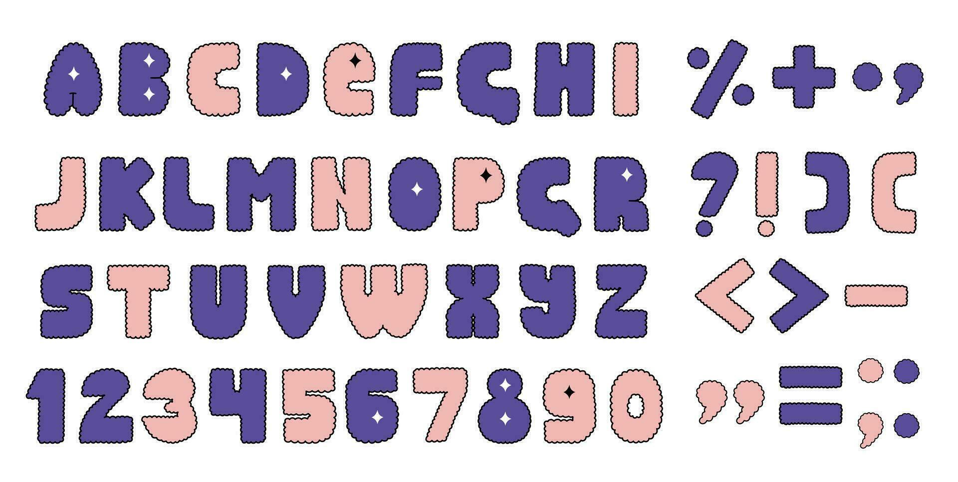 söt alfabet, tal, och symboler. uppsättning av skraj brev. vektor. vektor