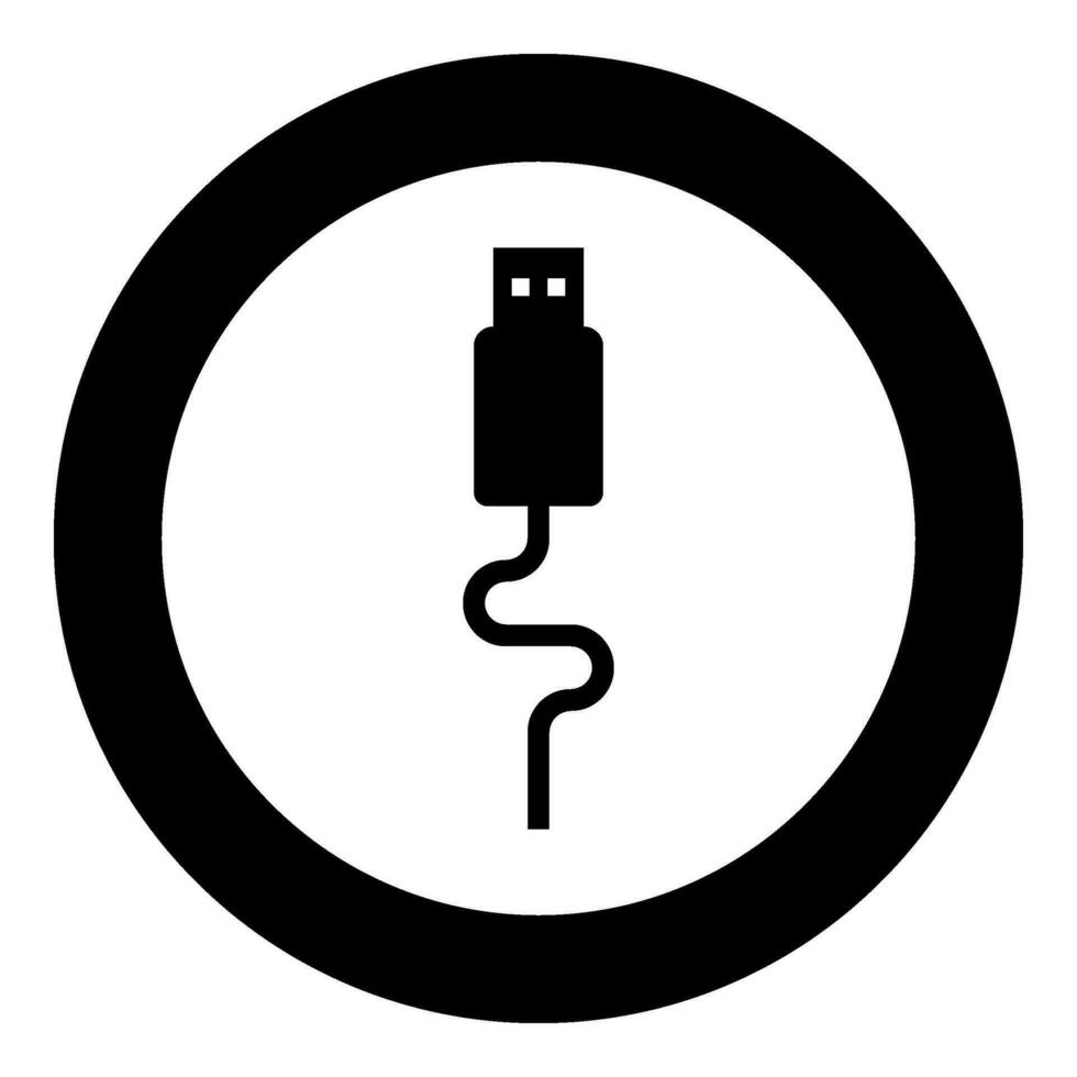 USB Kabel Verbinder Art ein Daten Symbol im Kreis runden schwarz Farbe Vektor Illustration Bild solide Gliederung Stil