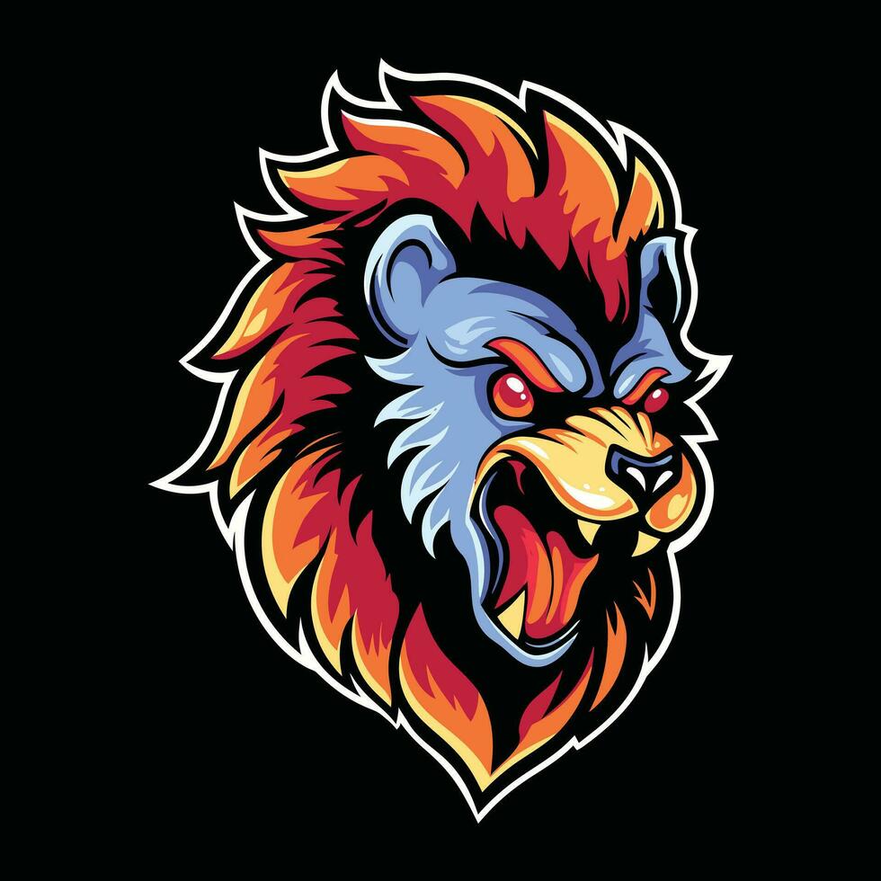 lejon huvud maskot logotyp för esport. lejon t-shirt design. isolerat på svart bakgrund vektor