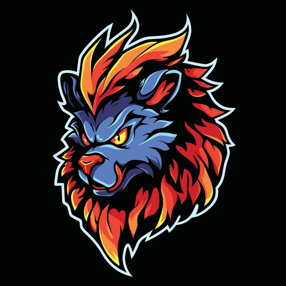 Löwe Kopf Maskottchen Logo zum Esport. Löwe T-Shirt Design. isoliert auf schwarz Hintergrund vektor