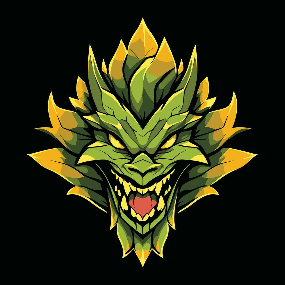 grön drake huvud maskot logotyp för esport. grön drake t-shirt design. grön drake logotyp. grön drake klistermärke vektor