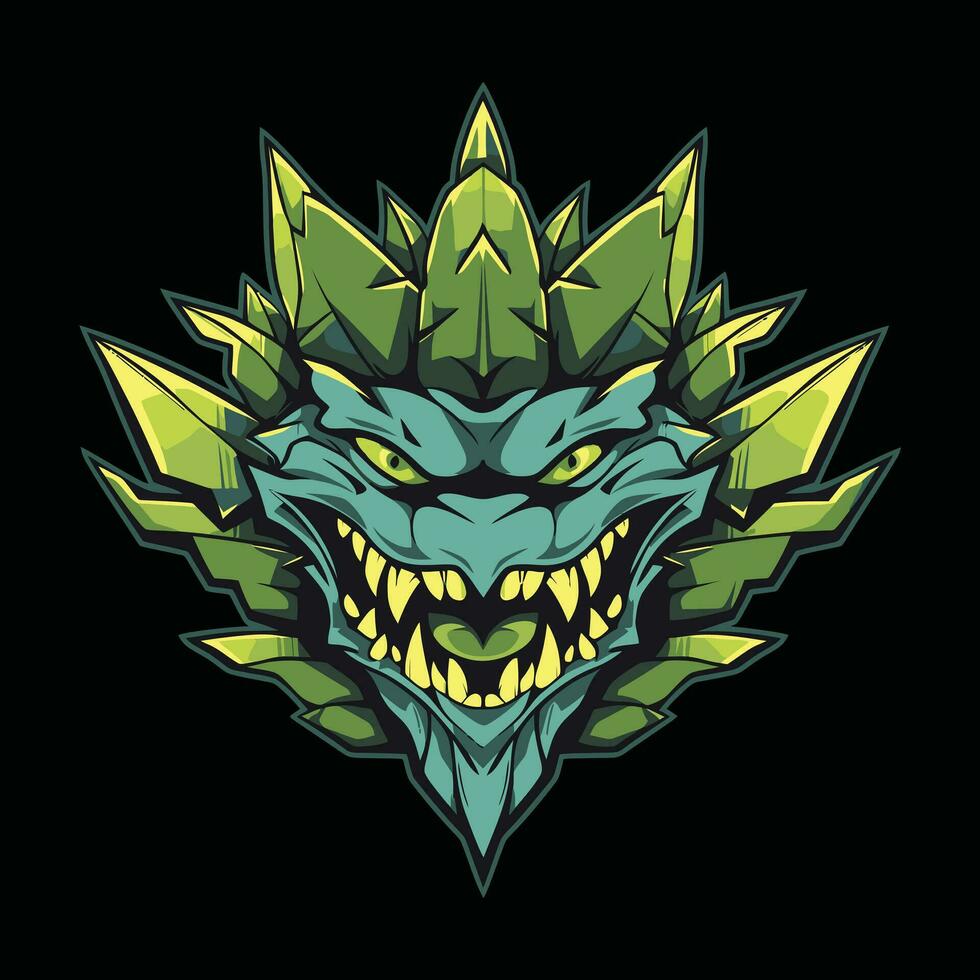 Grün Drachen Kopf Maskottchen Logo zum Esport. Grün Drachen T-Shirt Design. Grün Drachen Logo. Grün Drachen Aufkleber vektor