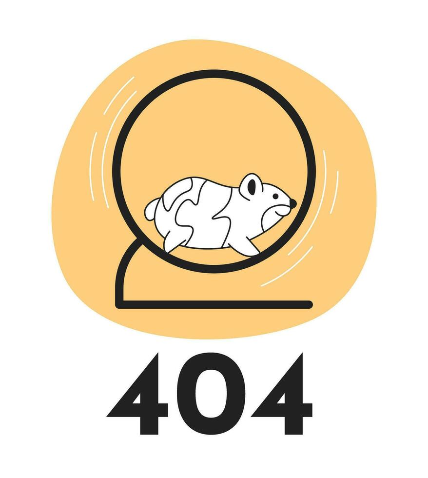 komisch Hamster Laufen im Rad schwarz Weiß Error 404 Blitz Botschaft. einfarbig leeren Zustand ui Design. Seite nicht gefunden aufpoppen Karikatur Bild. Vektor eben Gliederung Illustration Konzept