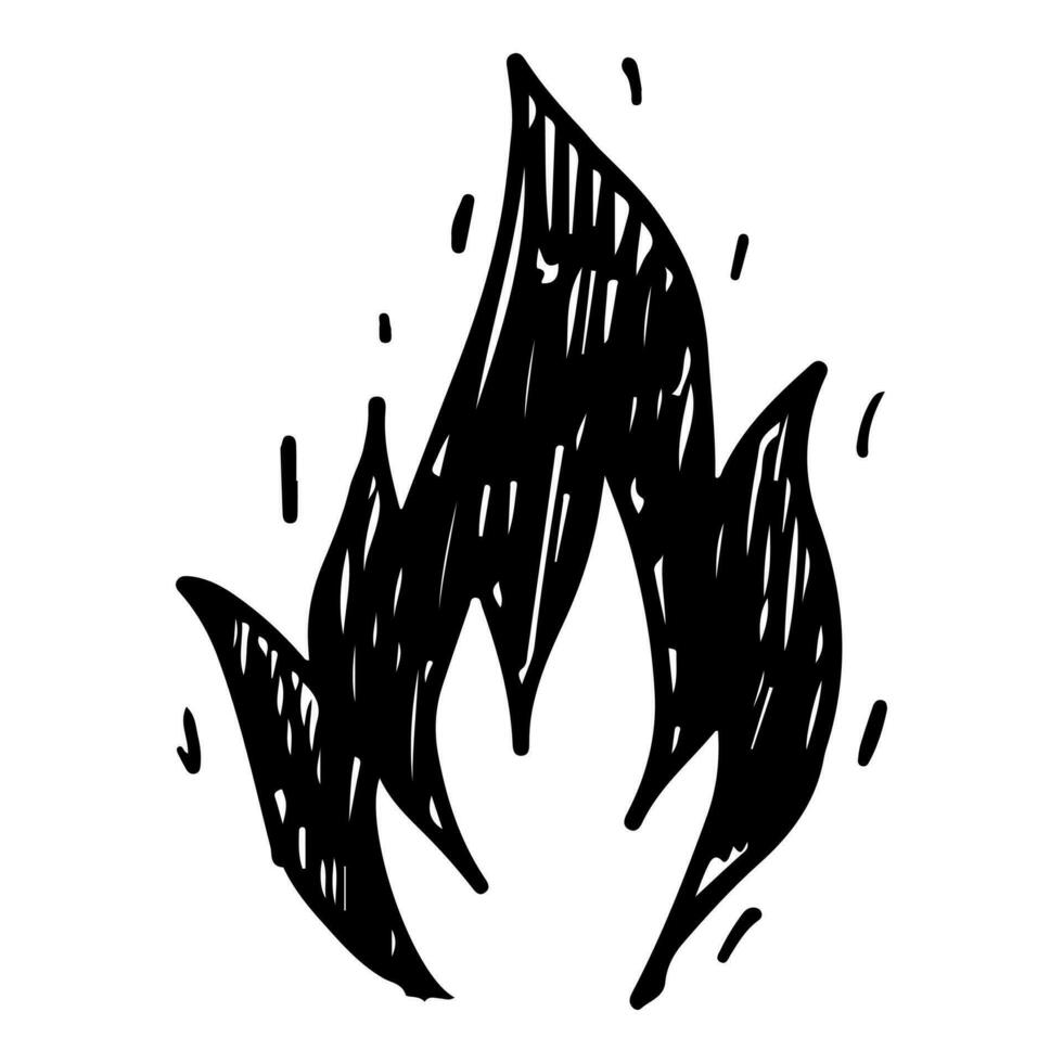 Gekritzel skizzieren Stil von Hand gezeichnet Feuer isoliert auf Weiß Hintergrund. Vektor Illustration.