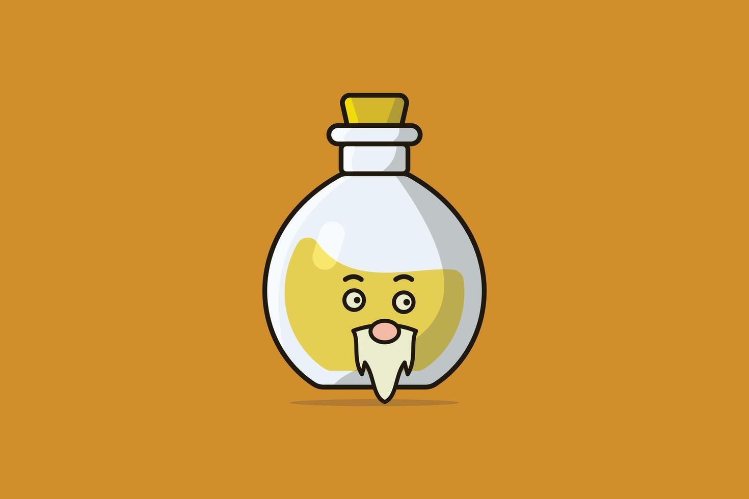 Trank Flasche mit Karikatur Gesicht Vektor Illustration. Wissenschaft Objekt Symbol Konzept. Karikatur Gesicht mit Trank Vektor Design. Halloween trinken Design.