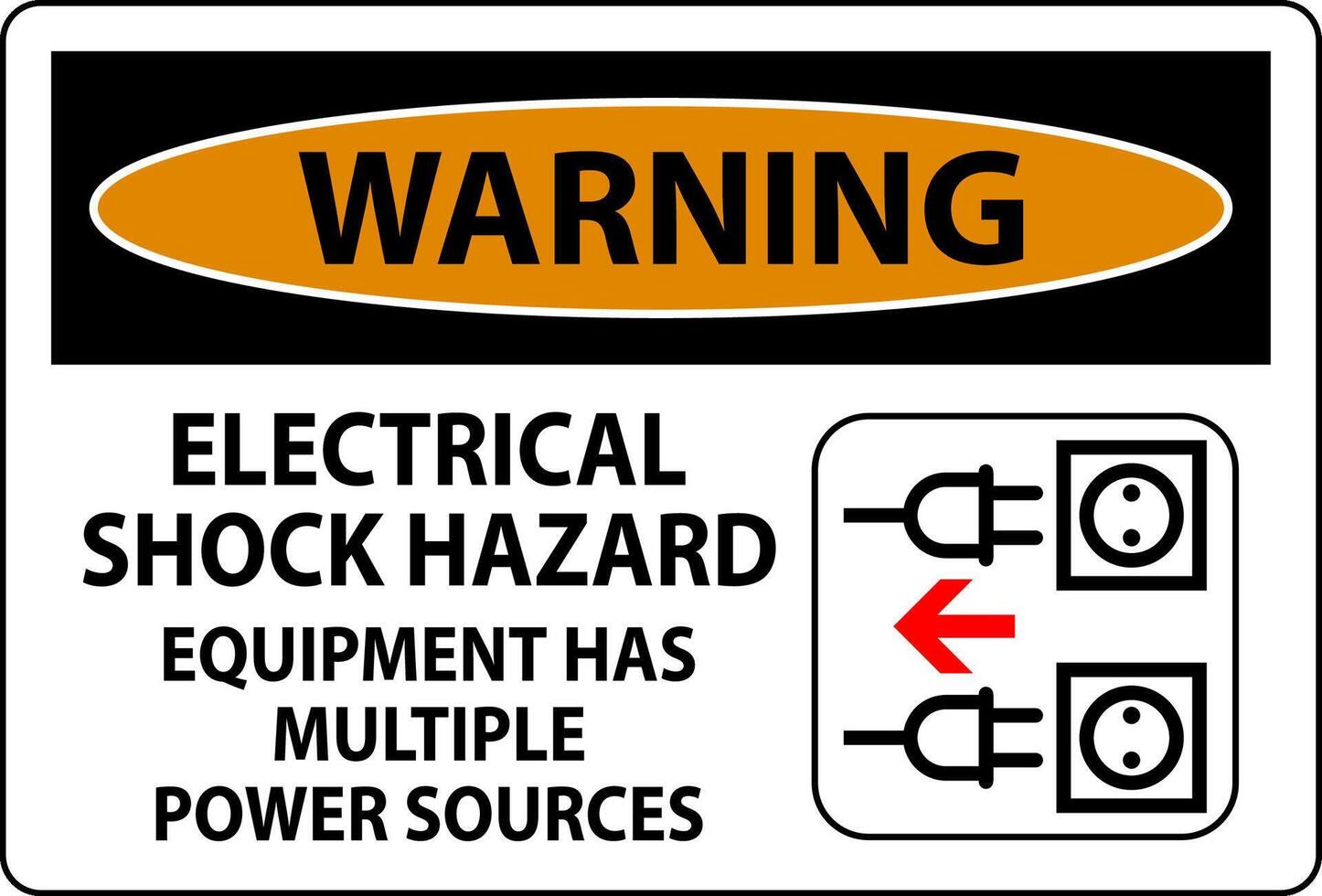 varning tecken elektrisk chock fara, Utrustning har flera olika kraft källor vektor