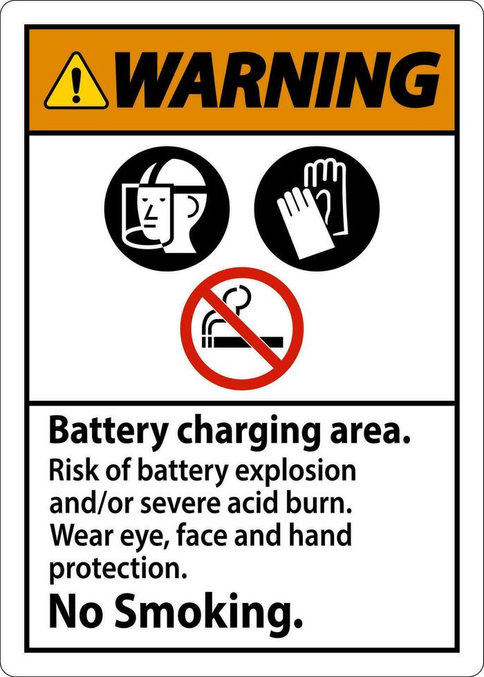 varning tecken batteri laddning område, risk av batteri explosion eller svår syra bränna, Nej rökning vektor
