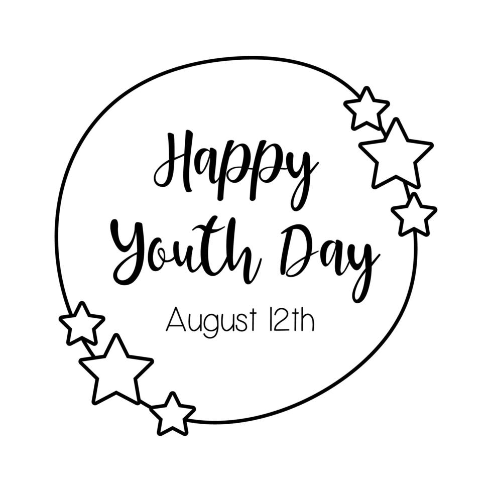 Happy Youth Day Schriftzug im kreisförmigen Rahmenlinienstil vektor