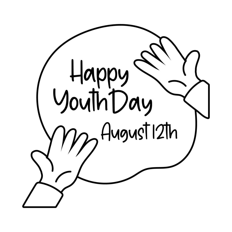 Happy Youth Day Schriftzug mit Handsymbolen Linienstil vektor