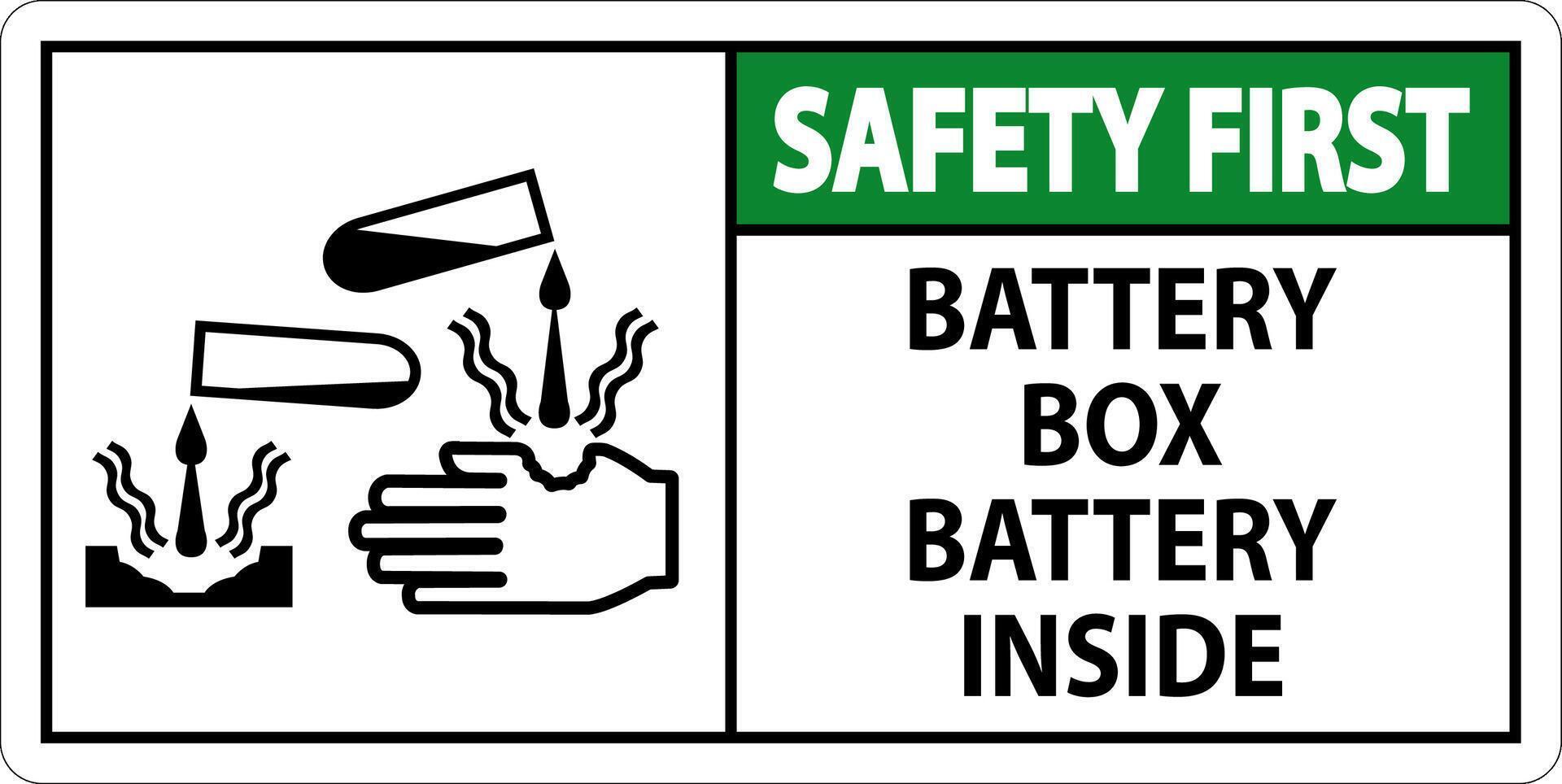 säkerhet först batteri låda batteri inuti tecken med symbol vektor