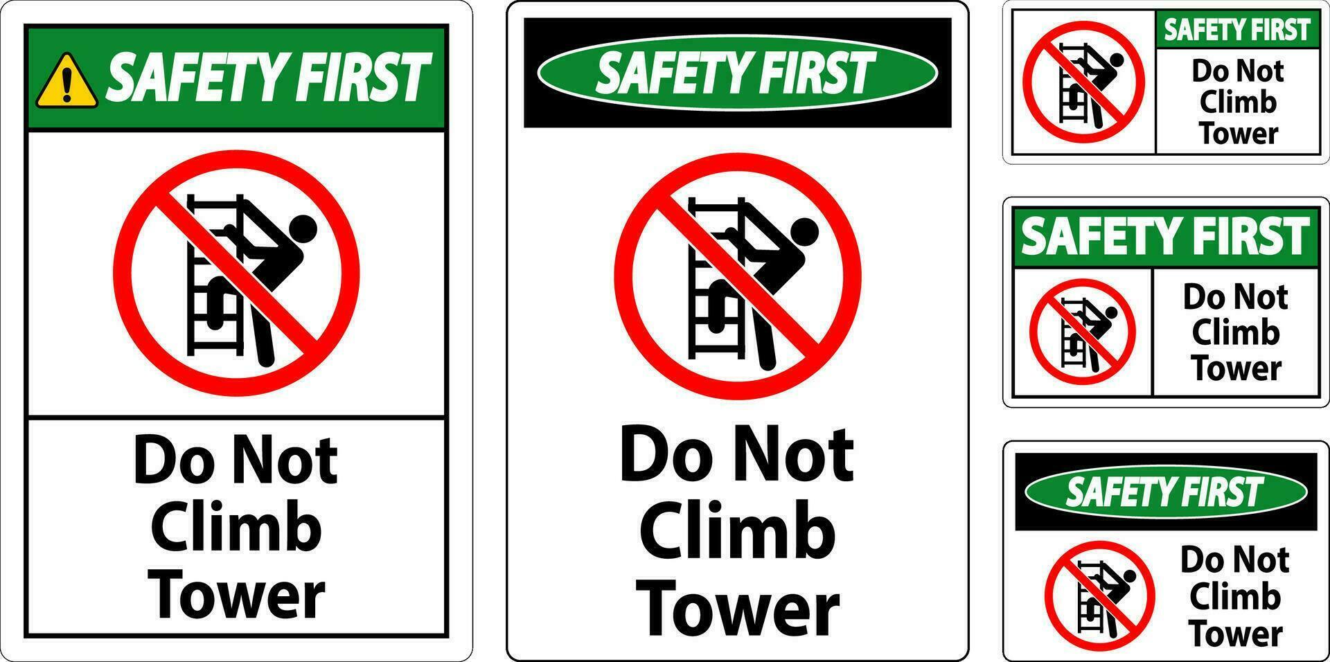 säkerhet först tecken do inte klättra torn på vit bakgrund vektor