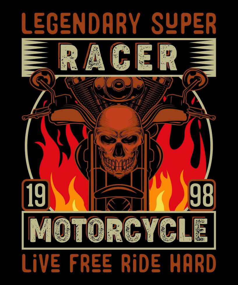 legendär Super Rennfahrer Motorrad 1998 Leben kostenlos Reiten hart, Motorrad T-Shirt Design vektor