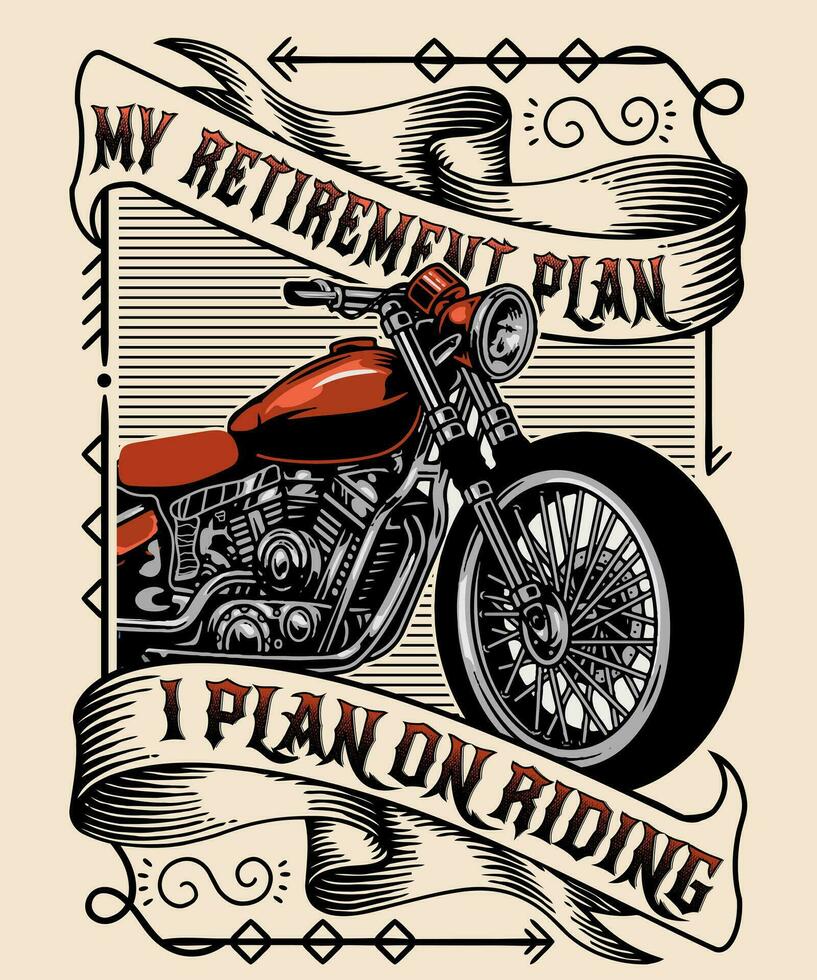 meine Pensionierung planen ich planen auf Reiten, Motorrad T-Shirt Design vektor