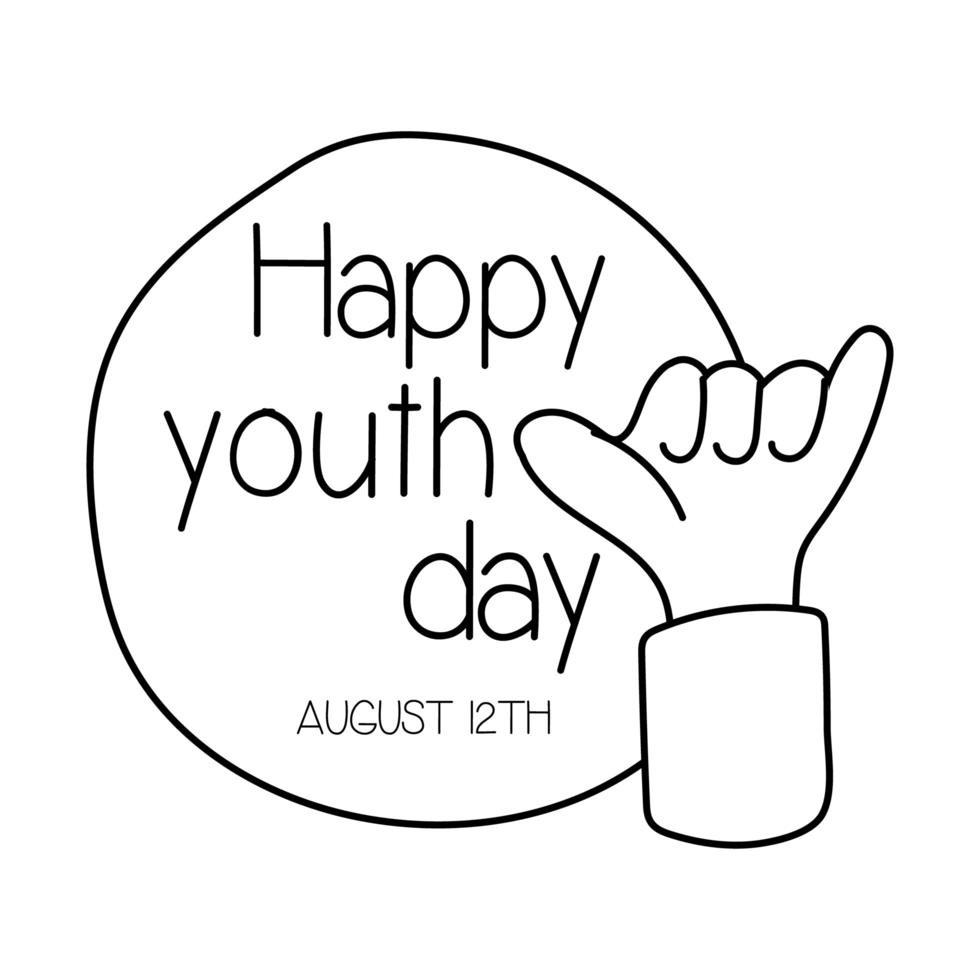 Happy Youth Day Schriftzug mit Hand Rock'n'Roll Symbol Linienstil line vektor