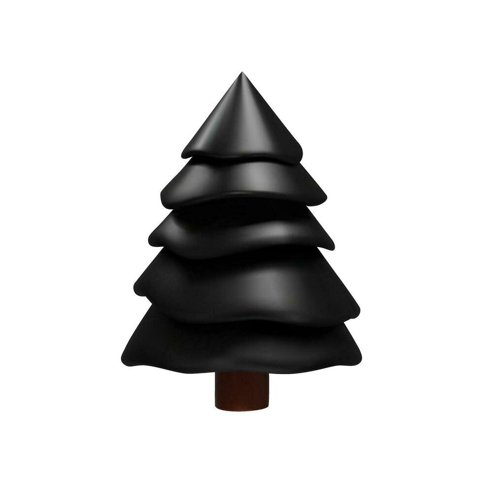 3d framställa illustration av jul träd svart Färg. dekoration element för annonsera. metall realistisk växt för parkera. vektor illustration tycka om dekoration symbol i lera, plast stil