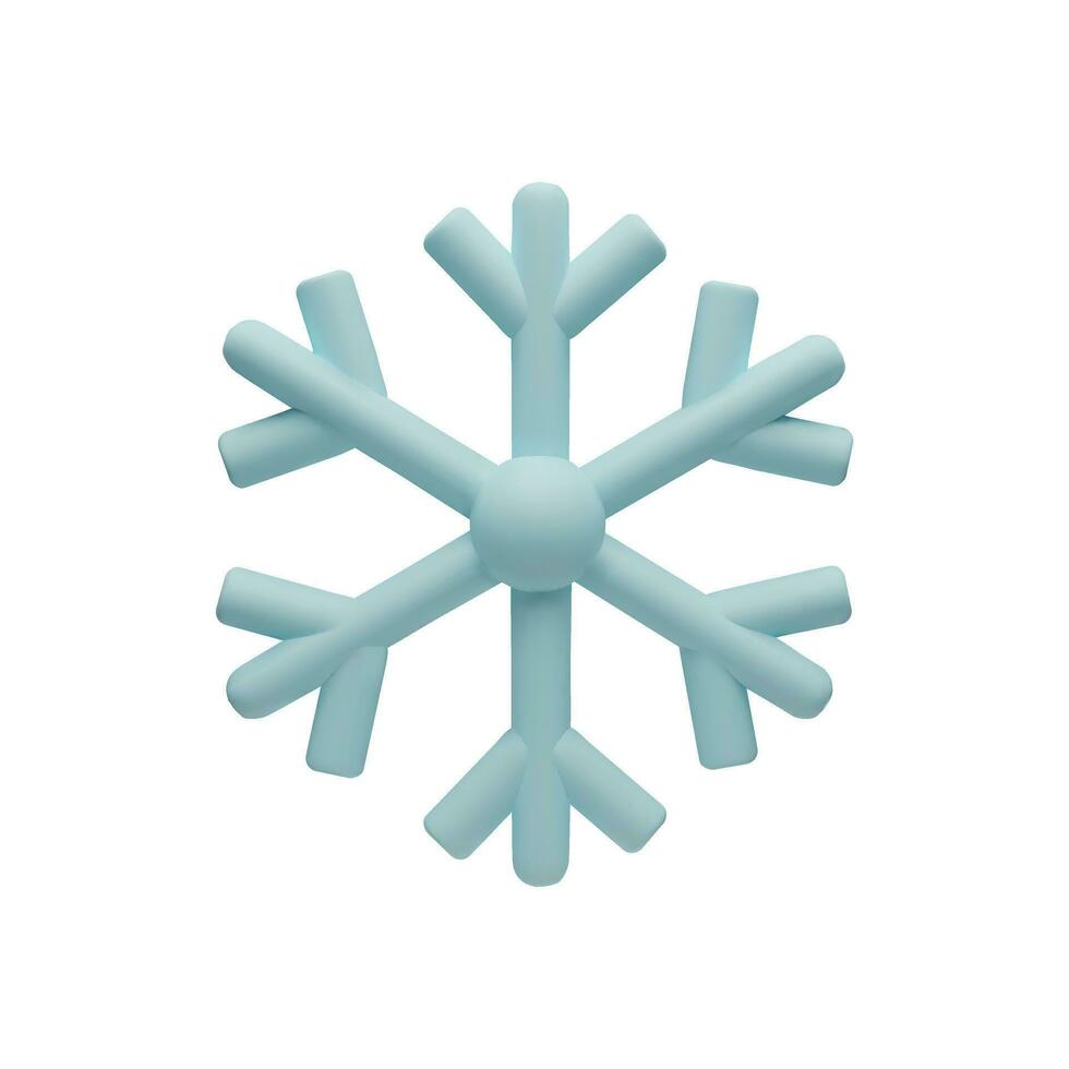 3d framställa snöflinga. meteorologi realistisk element. vektor symbol av kall, glasera. design element för vinter- säsong. hegagon form kristall i lera, plast stil