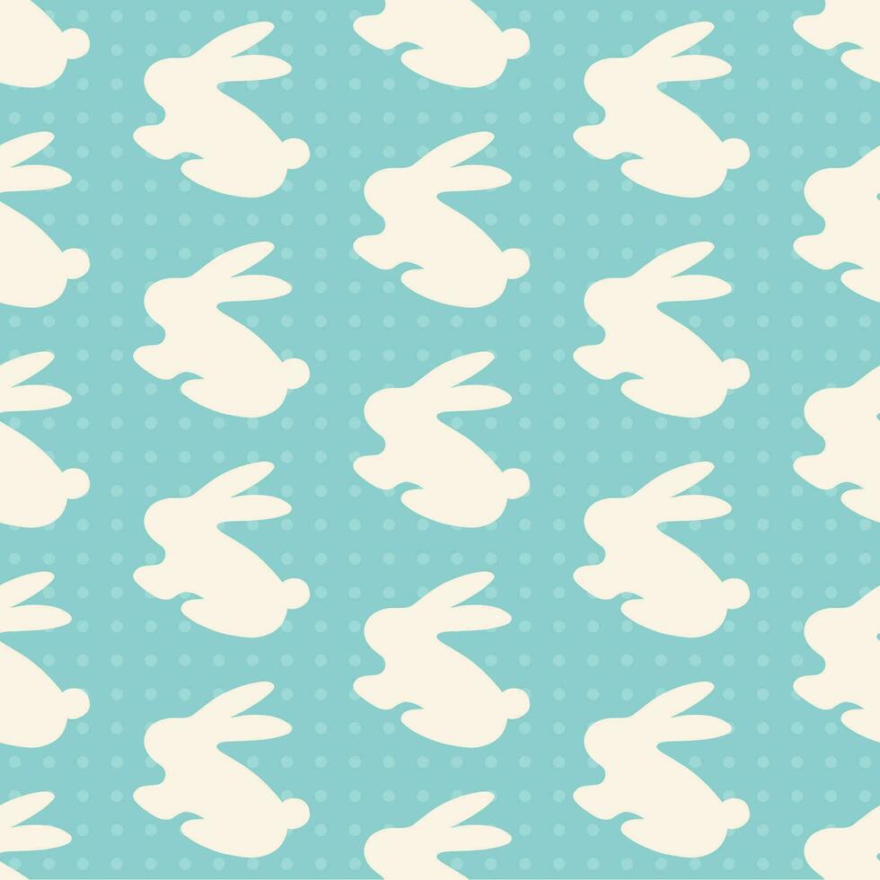 Kaninchen, Hase Weiß und Blau Karikatur kindisch nahtlos Muster. Weiß Ostern Hasen Konzept. Tier Konzept Gekritzel Vektor drucken. Ostern Urlaub Textil- Design, Frühling Stoff.