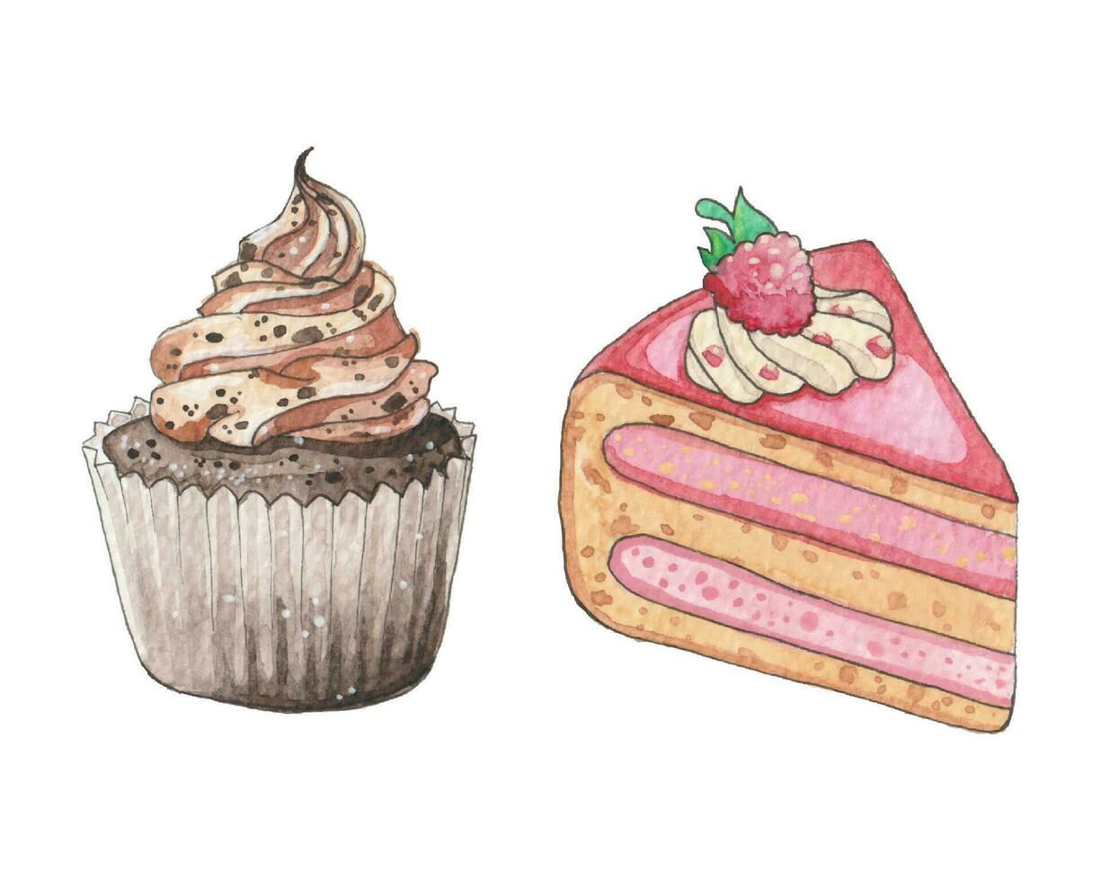 zwei Desserts Set, Aquarell handgezeichnete Illustration vektor