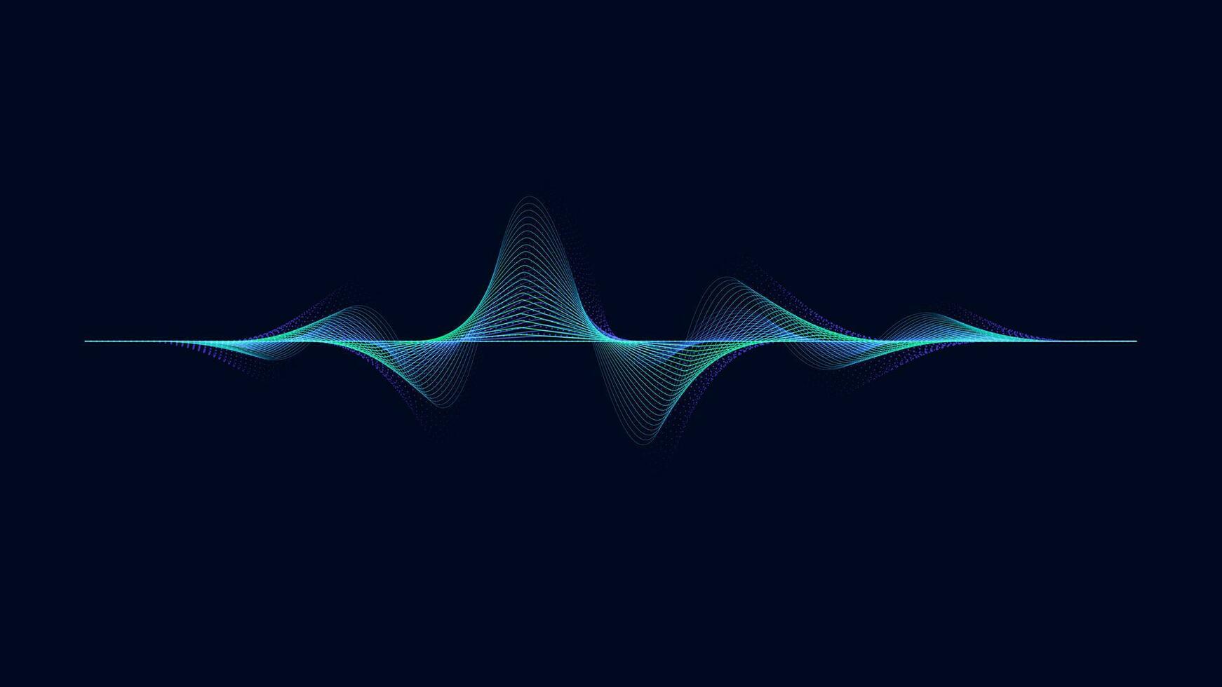 abstrakt blå digital utjämnare. dynamisk Vinka av lysande poäng. abstrakt Vinka färgrik isolerat på mörk bakgrund. digital framtida teknologi begrepp. vektor illustration.