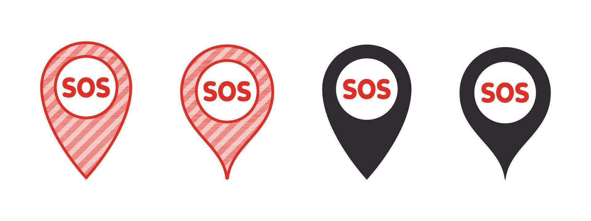 SOS Symbole. SOS Abzeichen im das bilden von ein Ort Symbol. Vektor skalierbar Grafik