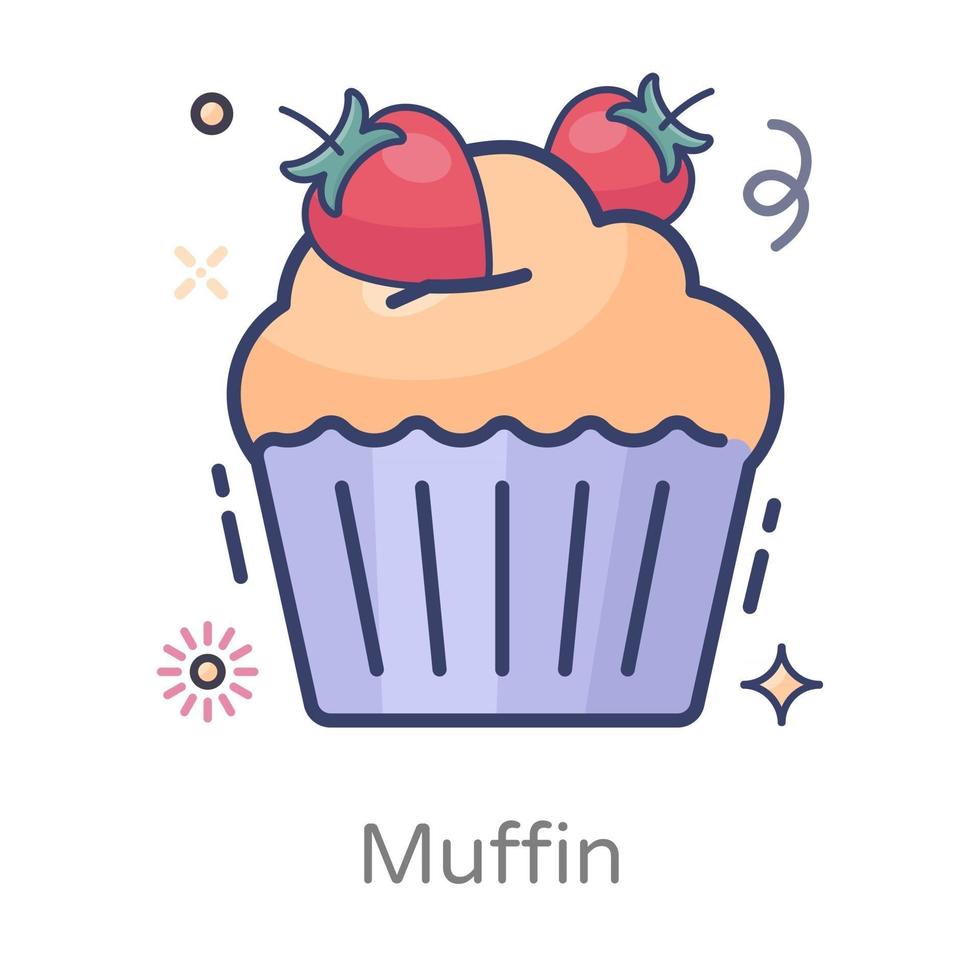 muffin med jordgubbe vektor