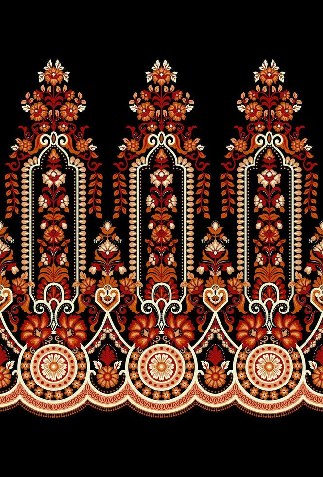 etnisk sömlös gränser och blomma prydnad, motiv drar arbetssätt illustration blommor och prydnad motiv Indien design element urringning mönster eller, upprepa de blommig textur vektor