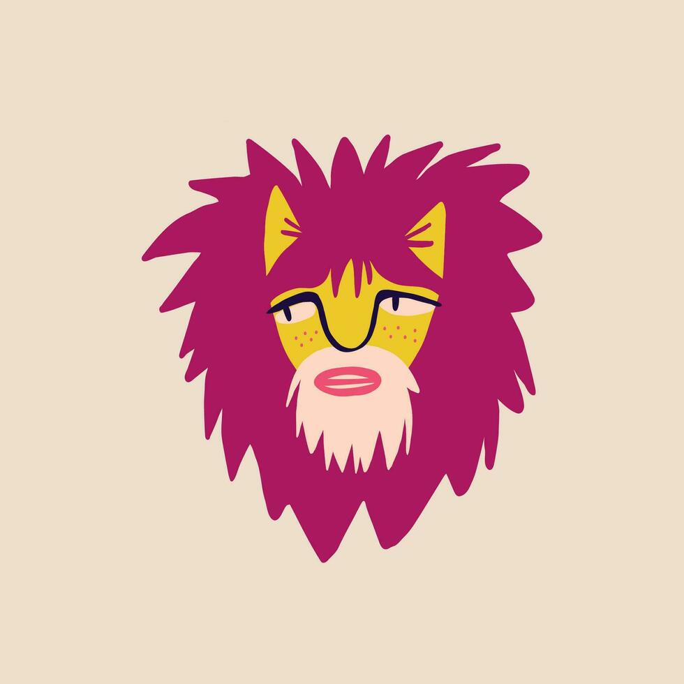schick Uhrwerk Gesicht von ein Löwe. Illustration im modern kindisch Hand gezeichnet Stil vektor