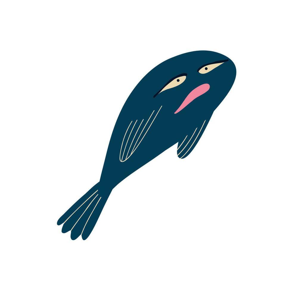 grymt bra rolig blå fisk med en ansikte, vektor