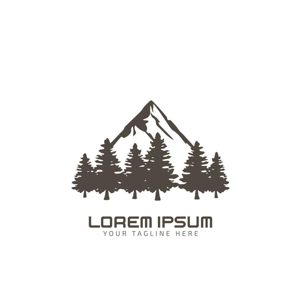 Berg Logo Design Vorlage mit Kiefer Baum Silhouette Vektor Symbol