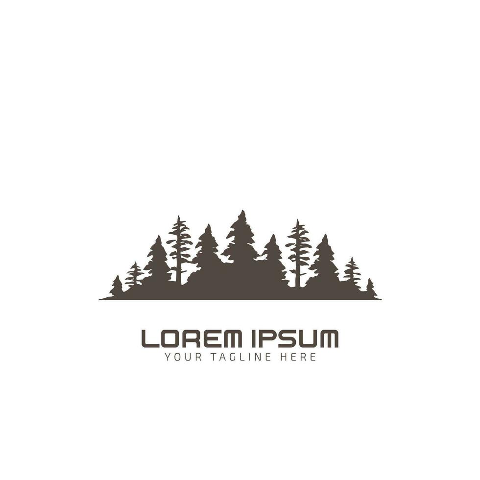 enkel tall träd vektor logotyp i en modern stil. med berg på vit bakgrund