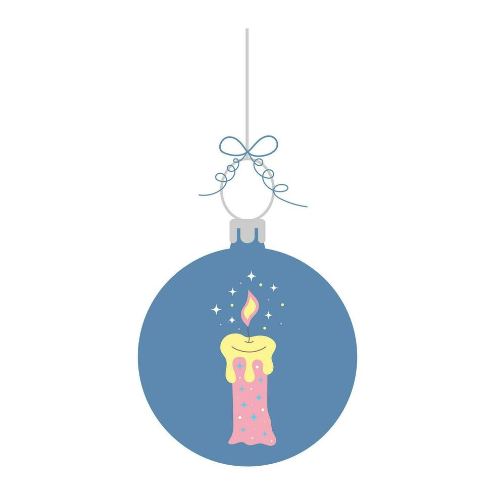 jul boll med magi ljus. ny år struntsak. söt hängande vinter- leksak med rosett. vektor