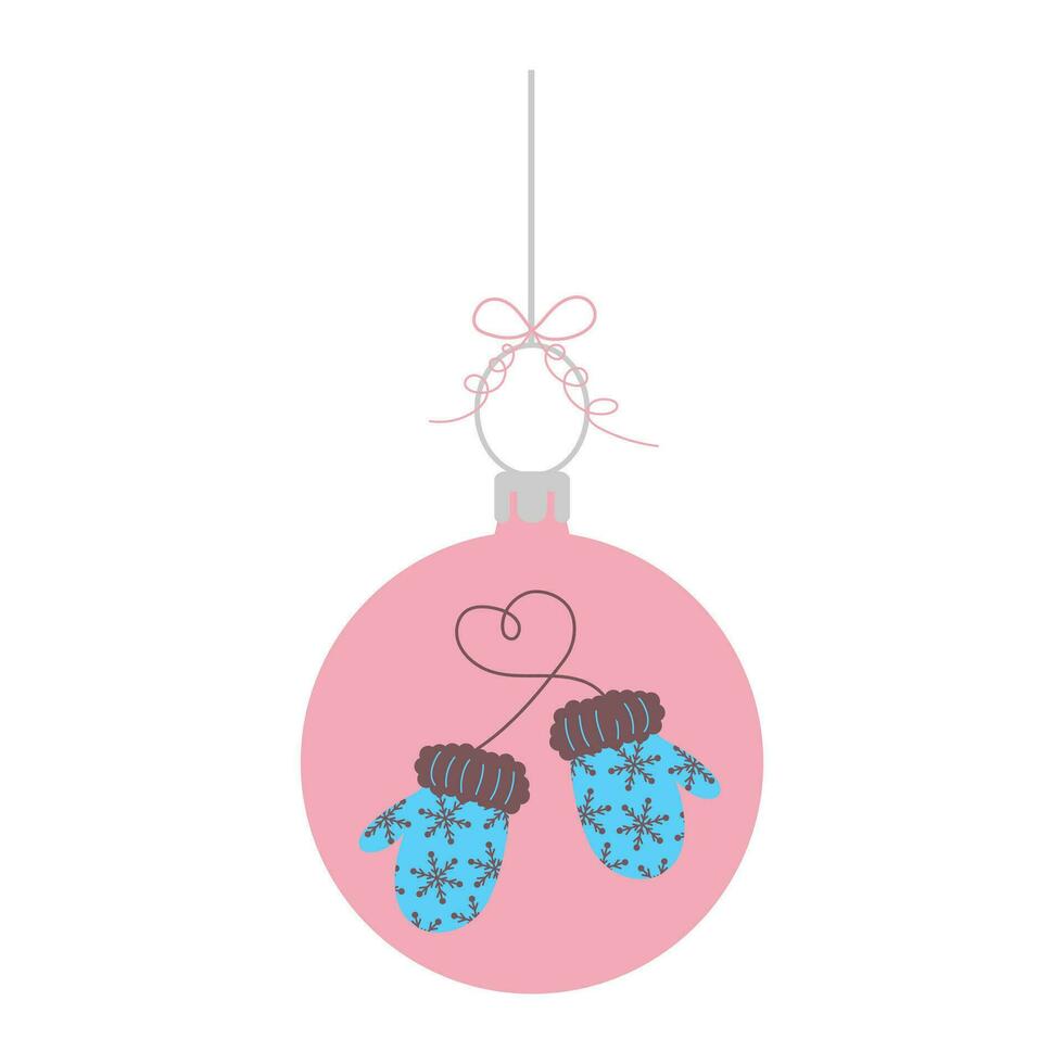 jul boll med vantar. ny år struntsak. söt hängande vinter- leksak med rosett. vektor