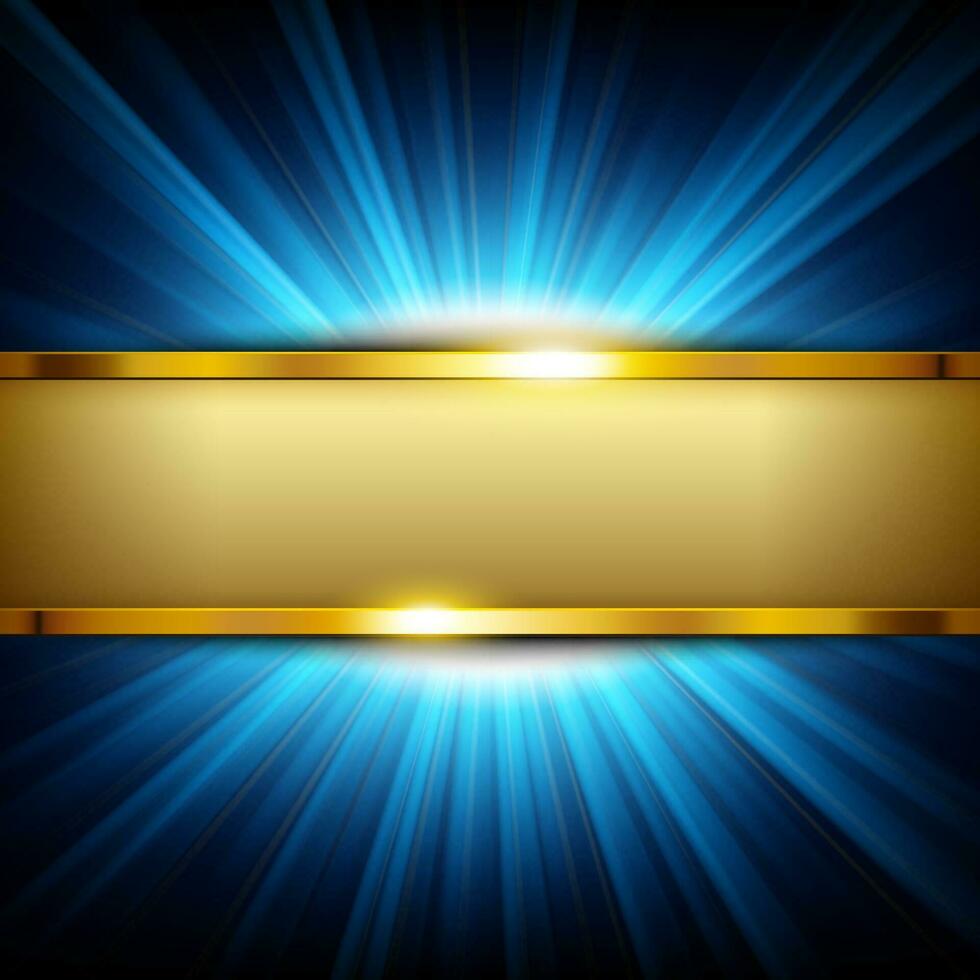 metallisch Gold Banner mit Text Raum auf Blau Licht beleuchtet, Vektor Illustration