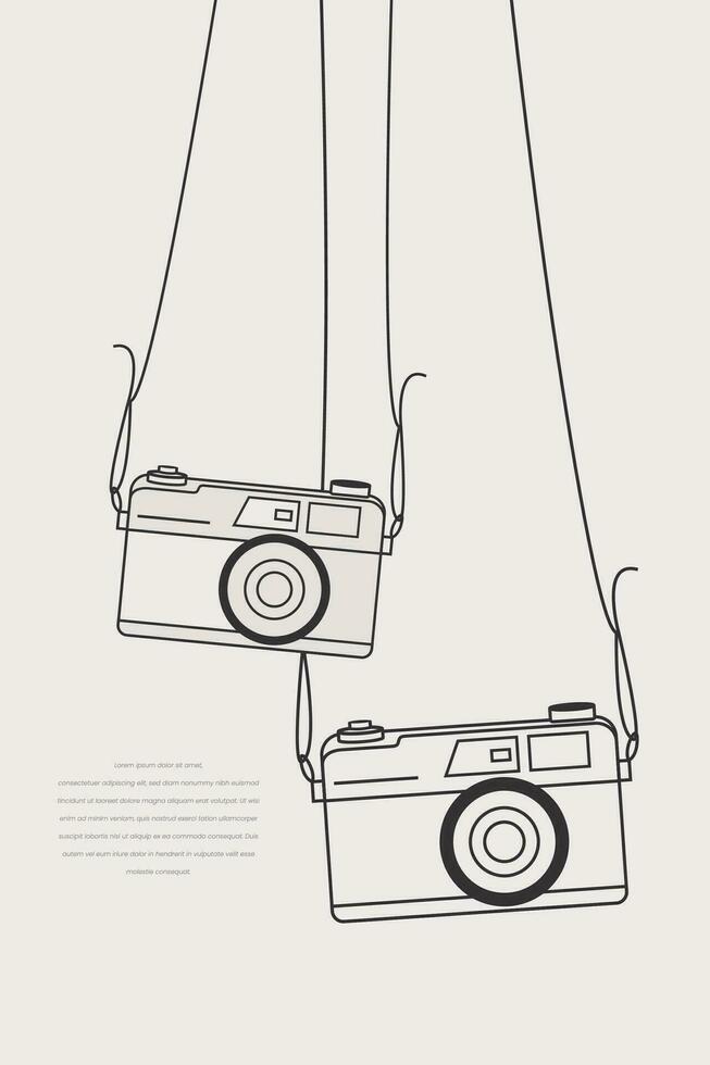 estetisk linje konst illustration, två kamera par med hängande tågvirke på vit bakgrund. vektor