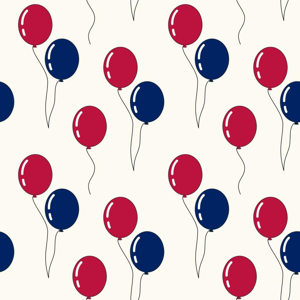 sömlös mönster av hand dragen 4:e av juli röd och blå klotter ballonger, på isolerat bakgrund. design för oberoende dag, 4:e av juli, frihet firande. patriotisk och minnesmärke dekoration. vektor