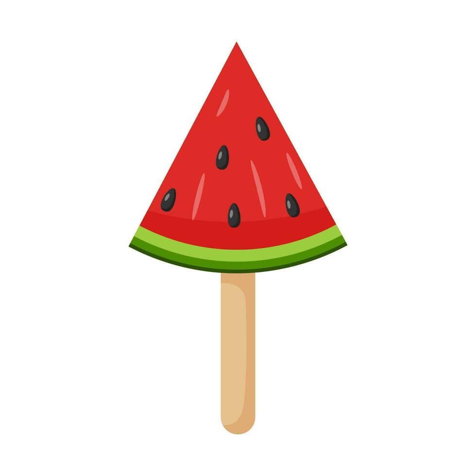 Wassermelone Eis Sahne auf ein Stock. Obst Eis. ein hell Symbol von Sommer. süss, Sommer, Strand Lebensmittel. eben Farbe Vektor Illustration. isoliert auf Weiß.