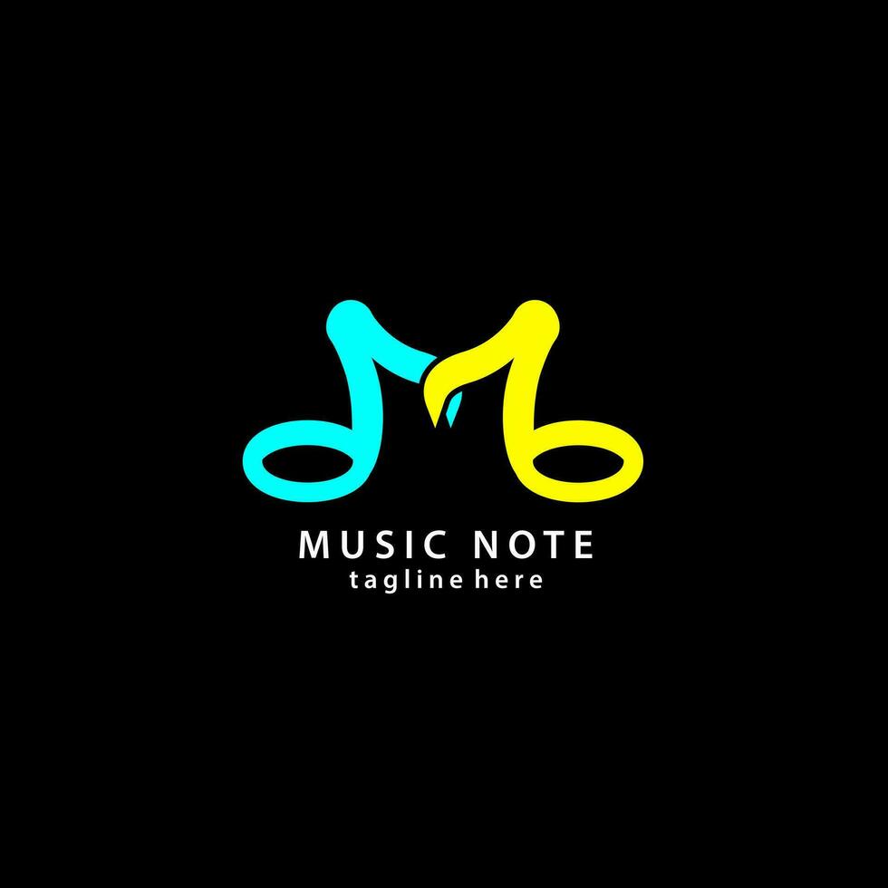 Brief m Musik- Hinweis Logo Design Vektor